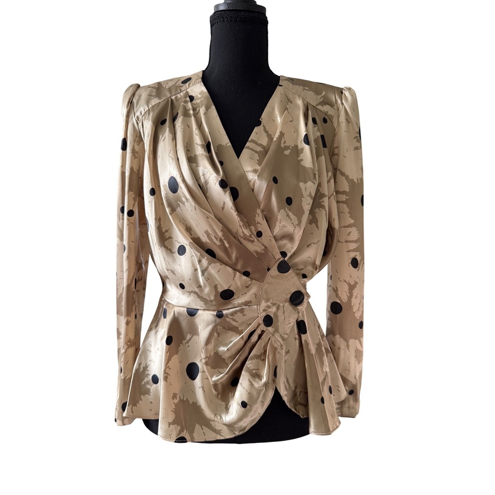 Vintage Damon  Women's‎ Petite 80s Polka Dot Peplum Blouse Satin Size 6 Retro